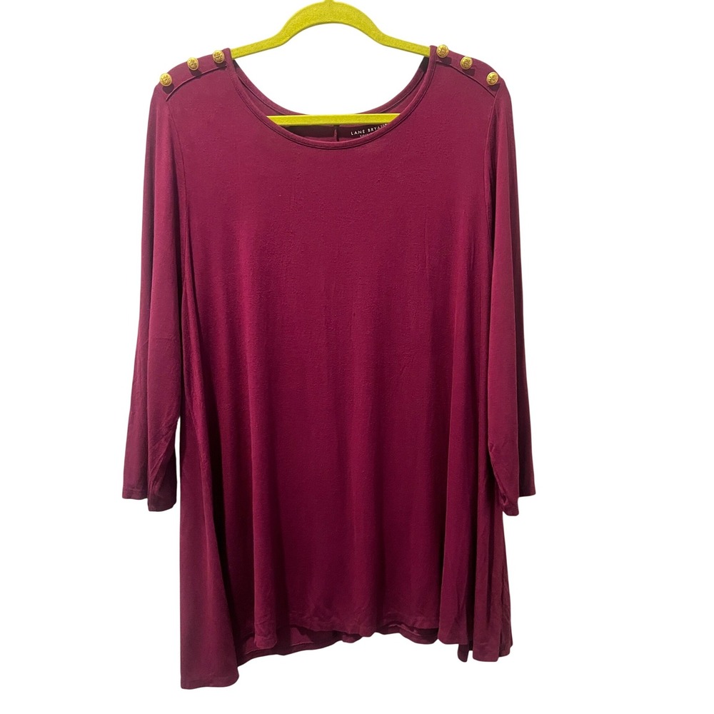 Lane Bryant Women Burgundy swing Tee Gold Button Detail‎ Size 18 20 Classic Boho